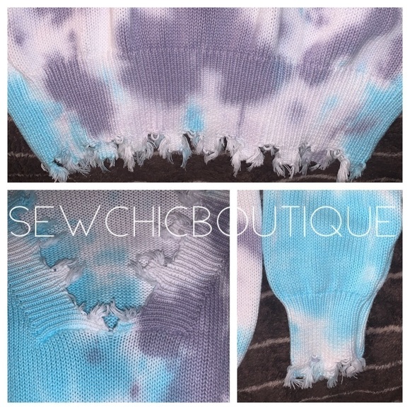 Tie Dyed V-Neck Sweater with Frayed Hem - Picture 7 of 8